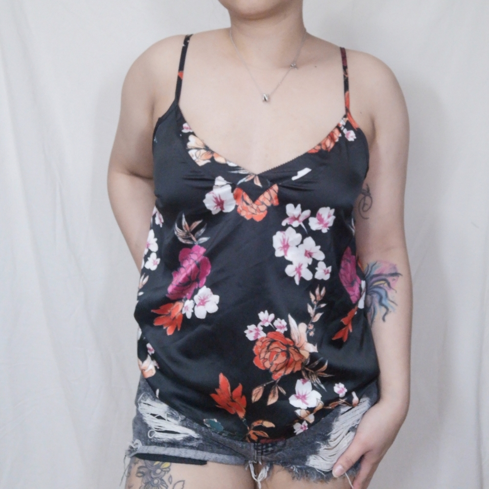 NWT Gentle Fawn Black Satin Floral Print Tank Top